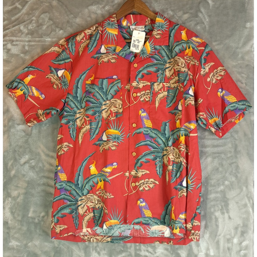 Boca Collection NWT Mens L Hawaiian Shirt Jungle Bird Red Parrot Magnum PI